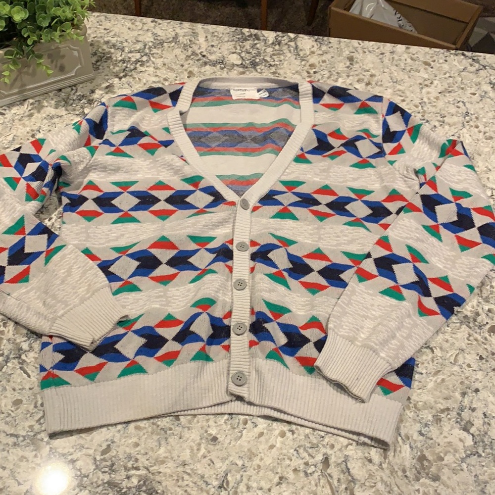 TOPMAN - unisex cardigan ,qtr button geometric print